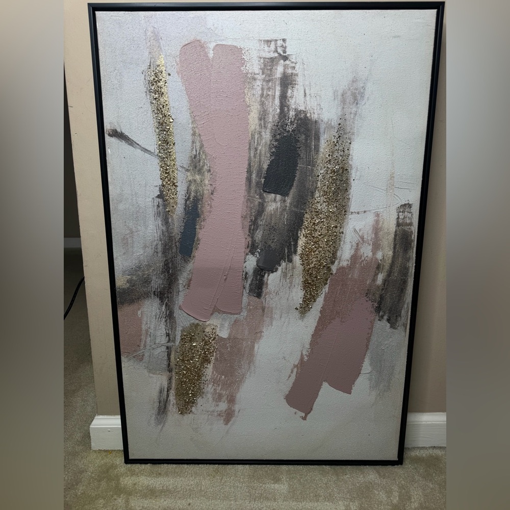 Abstract Canvas Art with Pink and Gold Accents